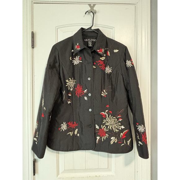 Silkland Jacket Woman's Size 10 100 Persent Silk Embroidered Flowers - Picture 1 of 3